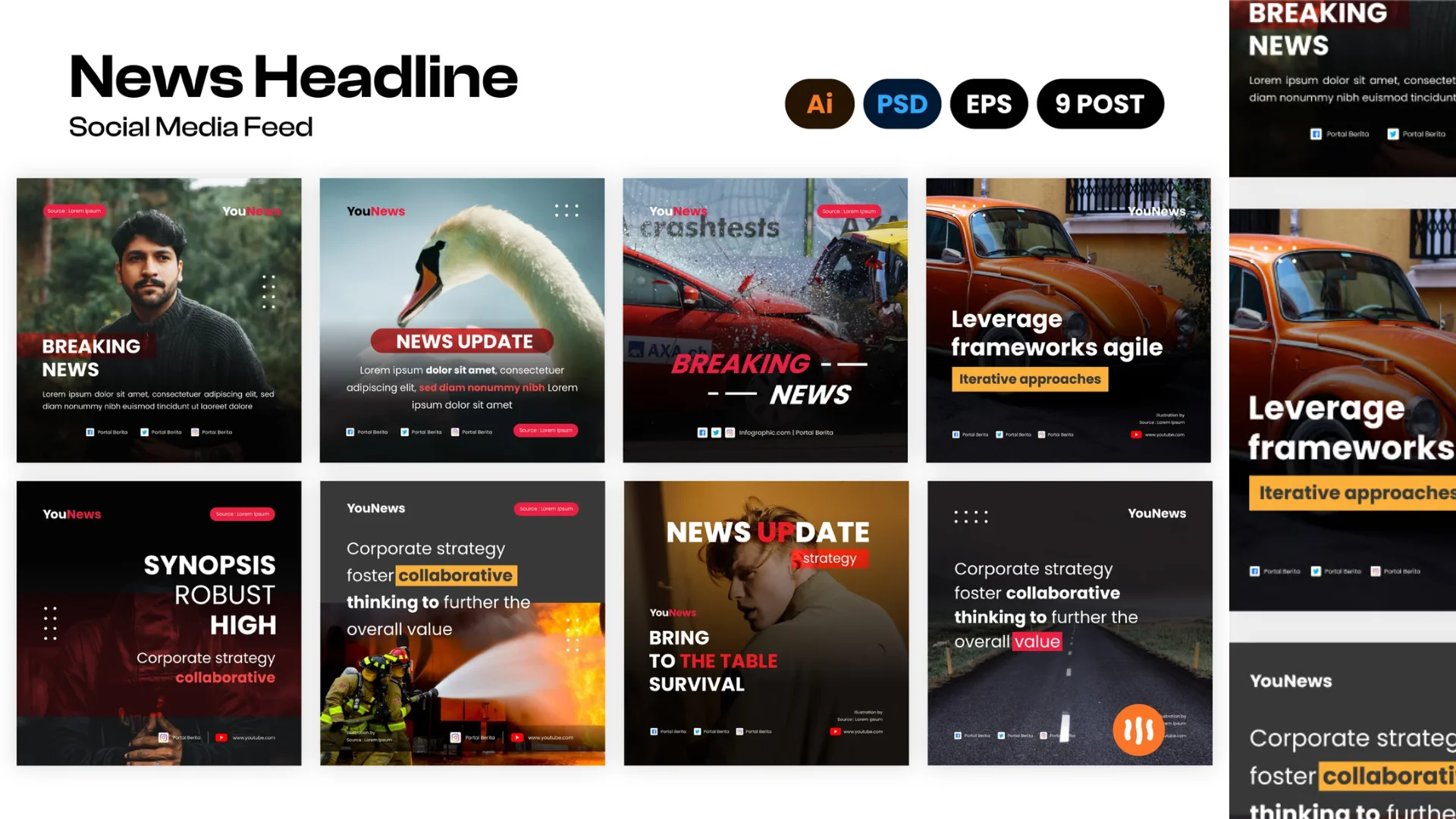 News Social Media Feed Design Set